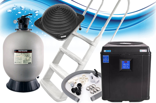 a pool heater, a pool tank, and a ladder.